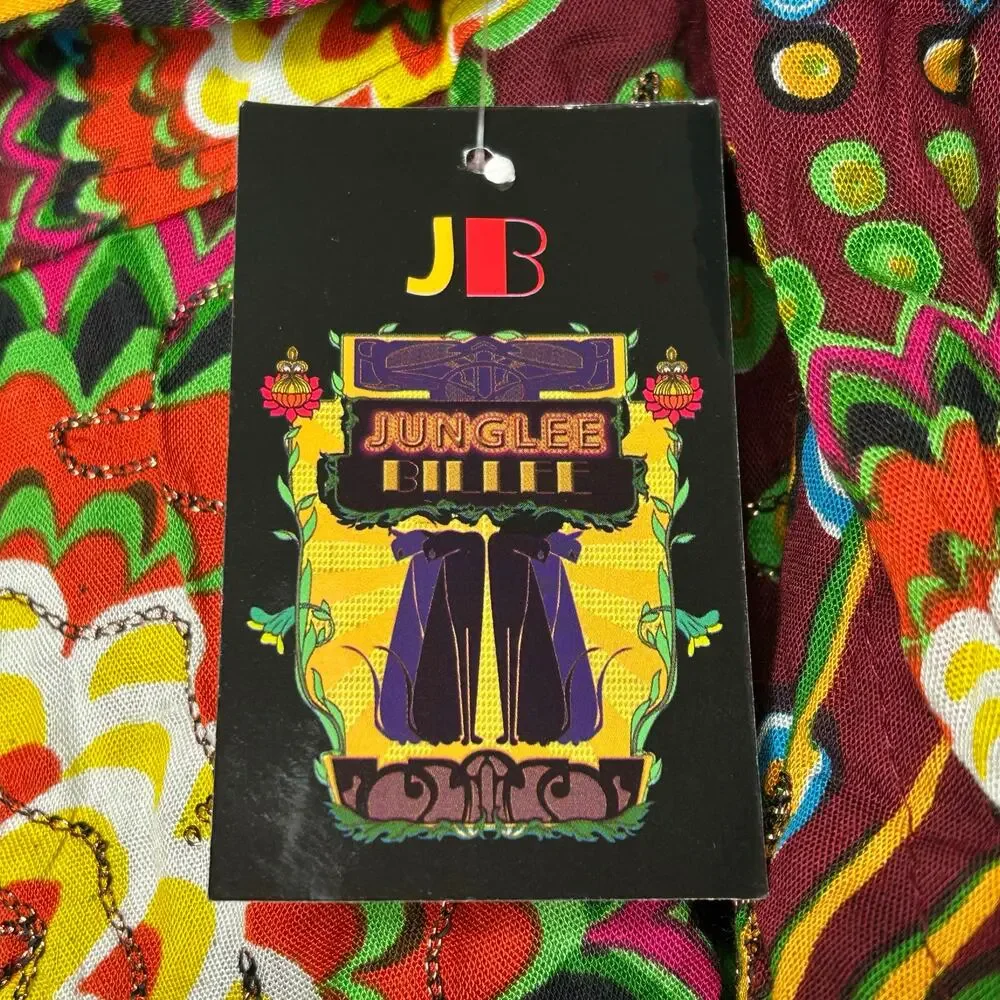 NEW Junglee Billie Mini Shorts Women S  Mid Rise Maximalist Flowy Sustainable - Picture 5 of 9